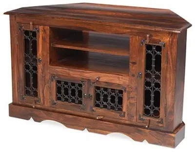 Jali Sheesham 114cm Corner TV Cabinet - Honey Brown image