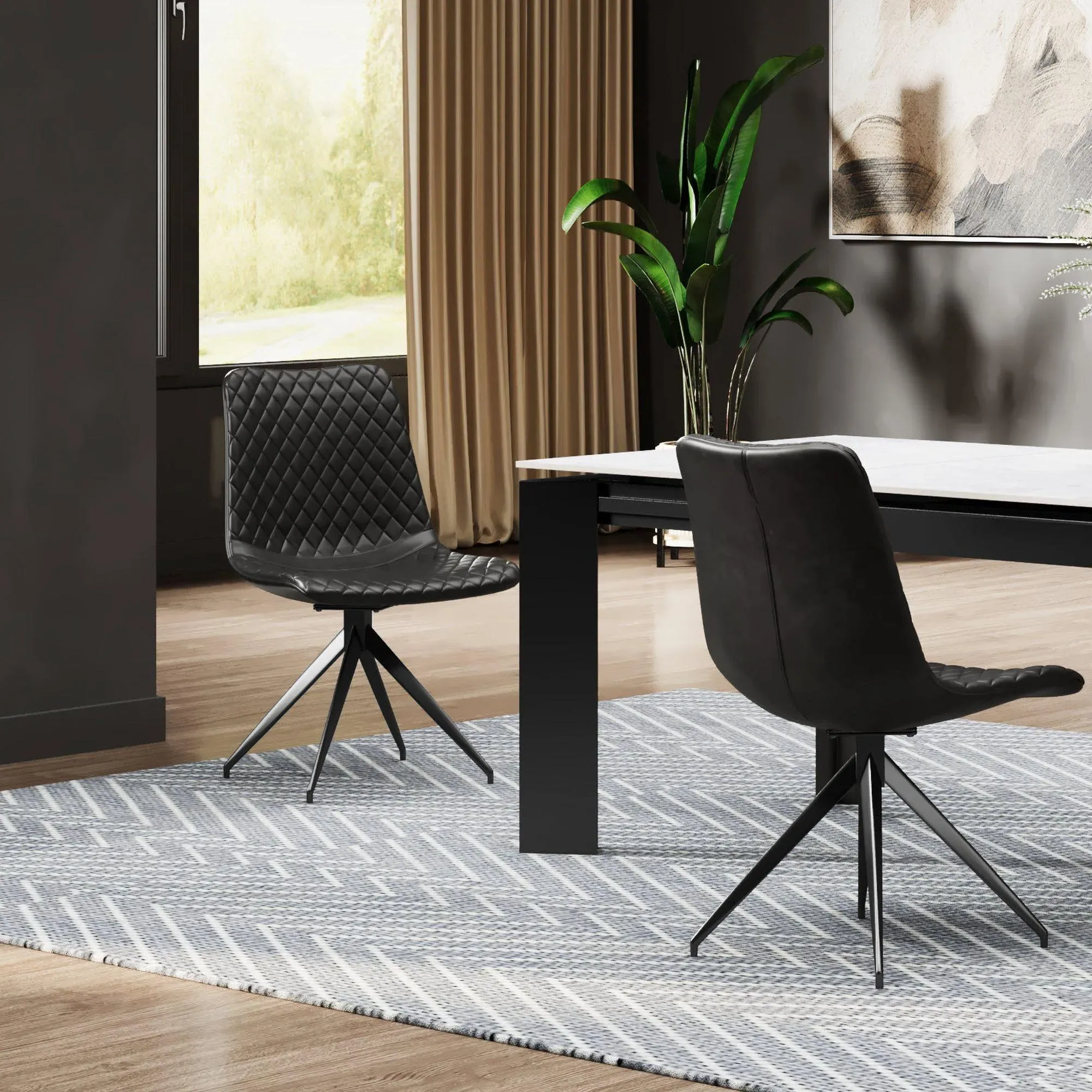 Livia Dining Chair Set of 2 - Black, Leather