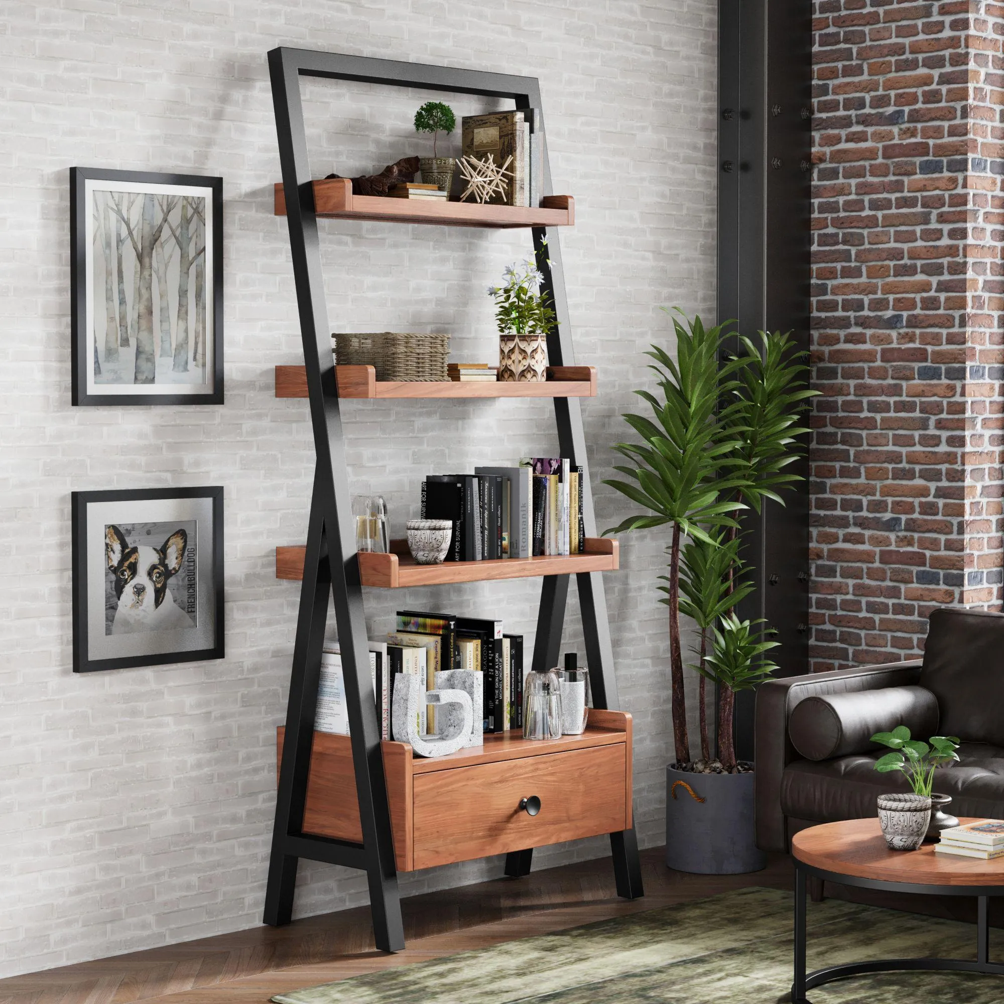 Rayne Acacia Ladder Bookcase - Matt Lacquered