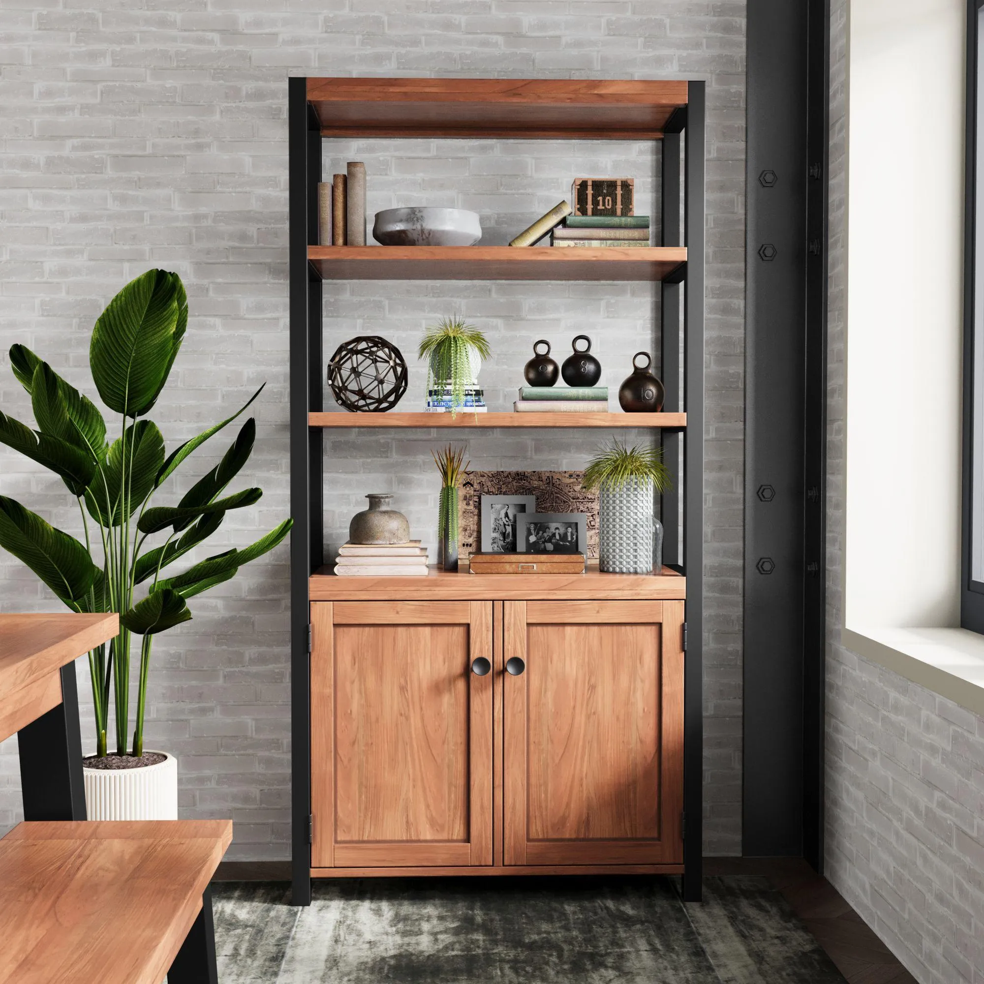Rayne Bookcase with Cupboard - Acacia