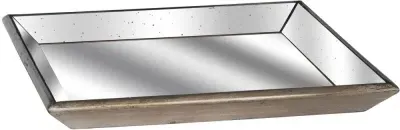 Aberdeen Square Mirrored Tray with Wooden Detailing image