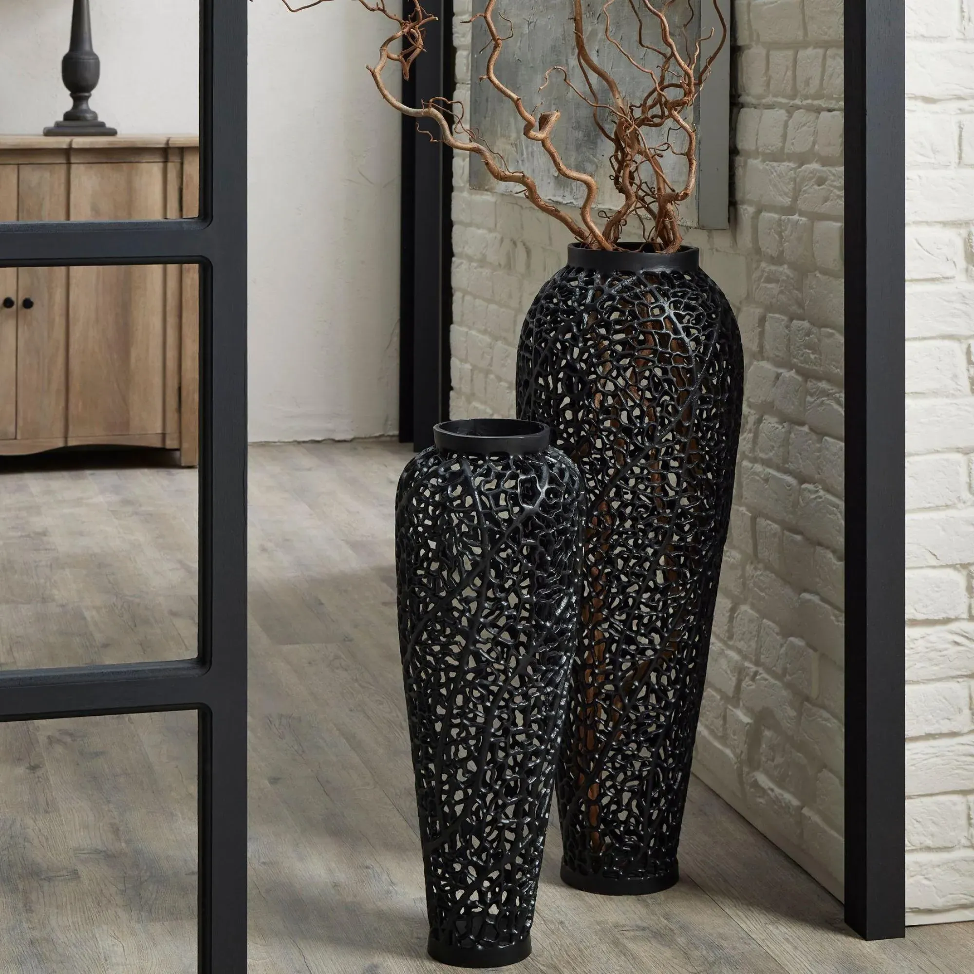 Cast Lattice Vase - Black, Aluminium