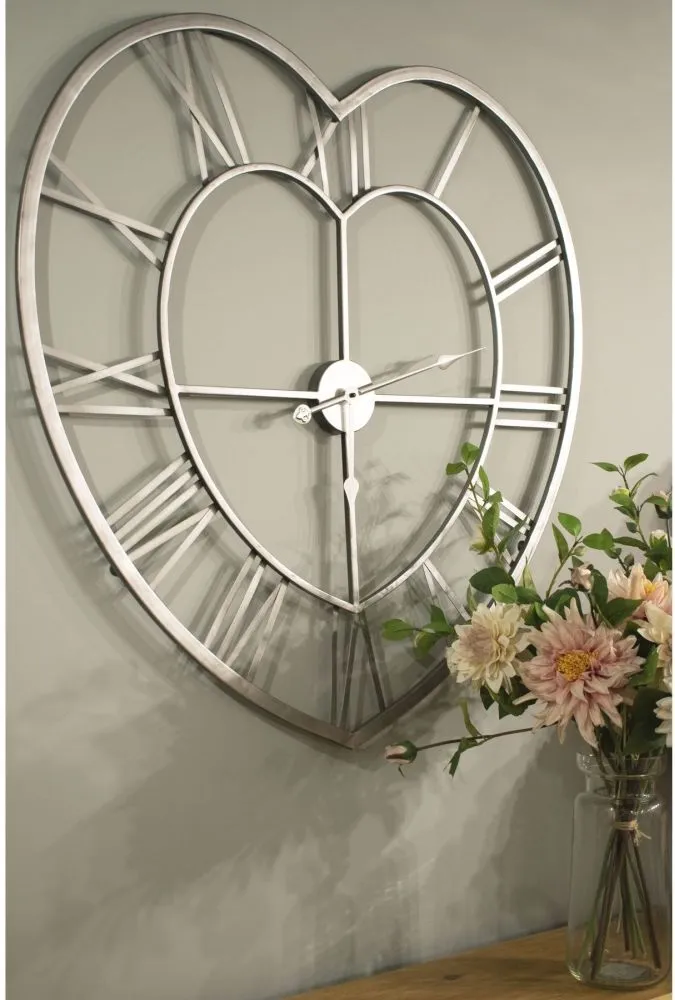Heart Skeleton Wall Clock - Silver