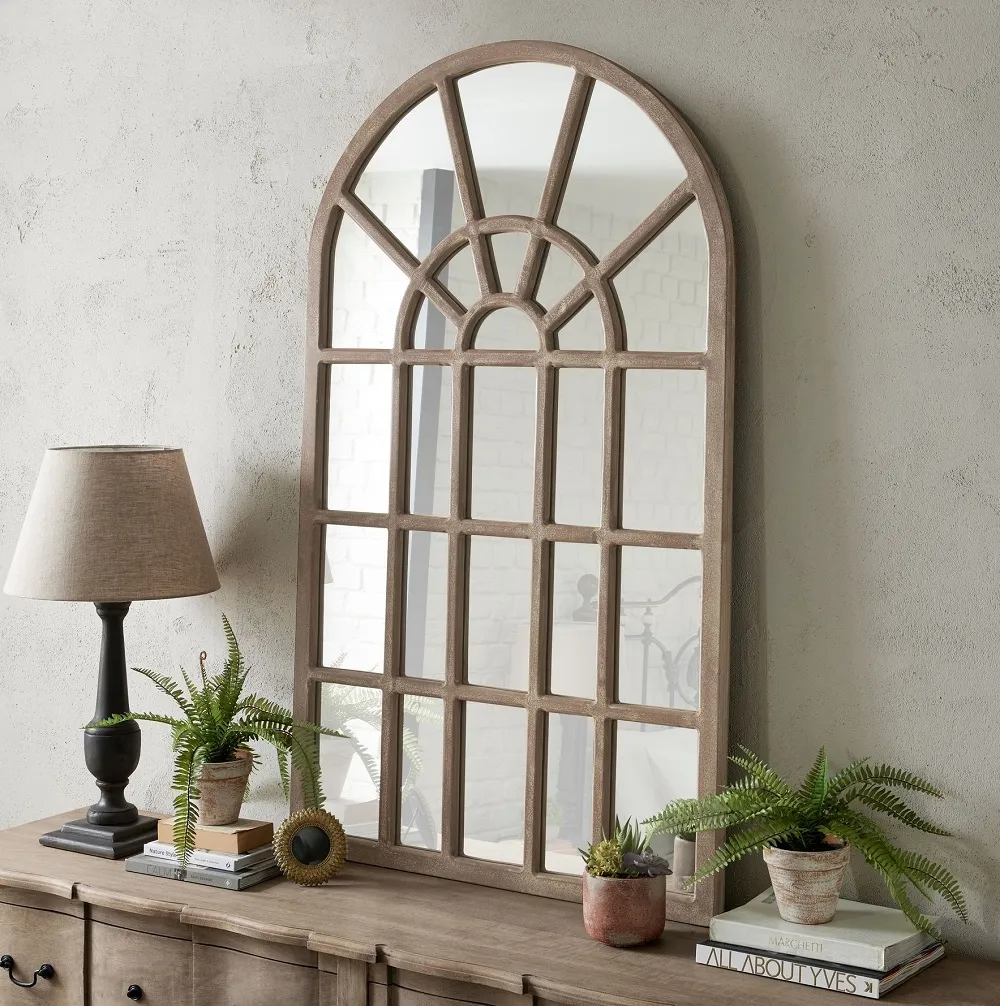 Kingaroy Arched Paned Wall Mirror - Brown