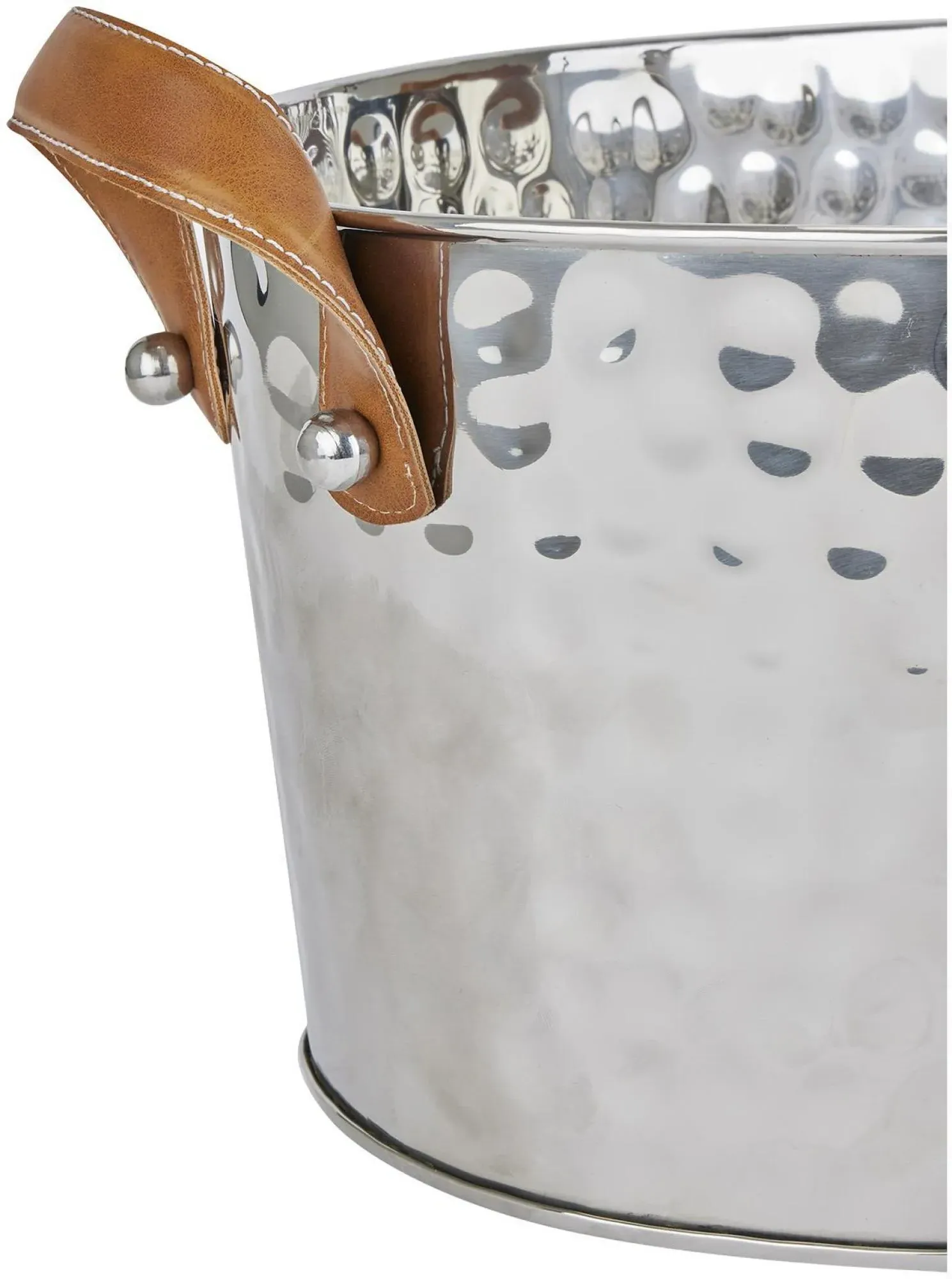 Large Champagne Cooler with Leather Handles - Silver, Metal