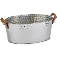 Large Champagne Cooler with Leather Handles - Silver, Metal