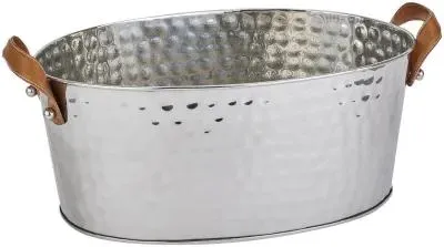 Large Champagne Cooler with Leather Handles - Silver, Metal image