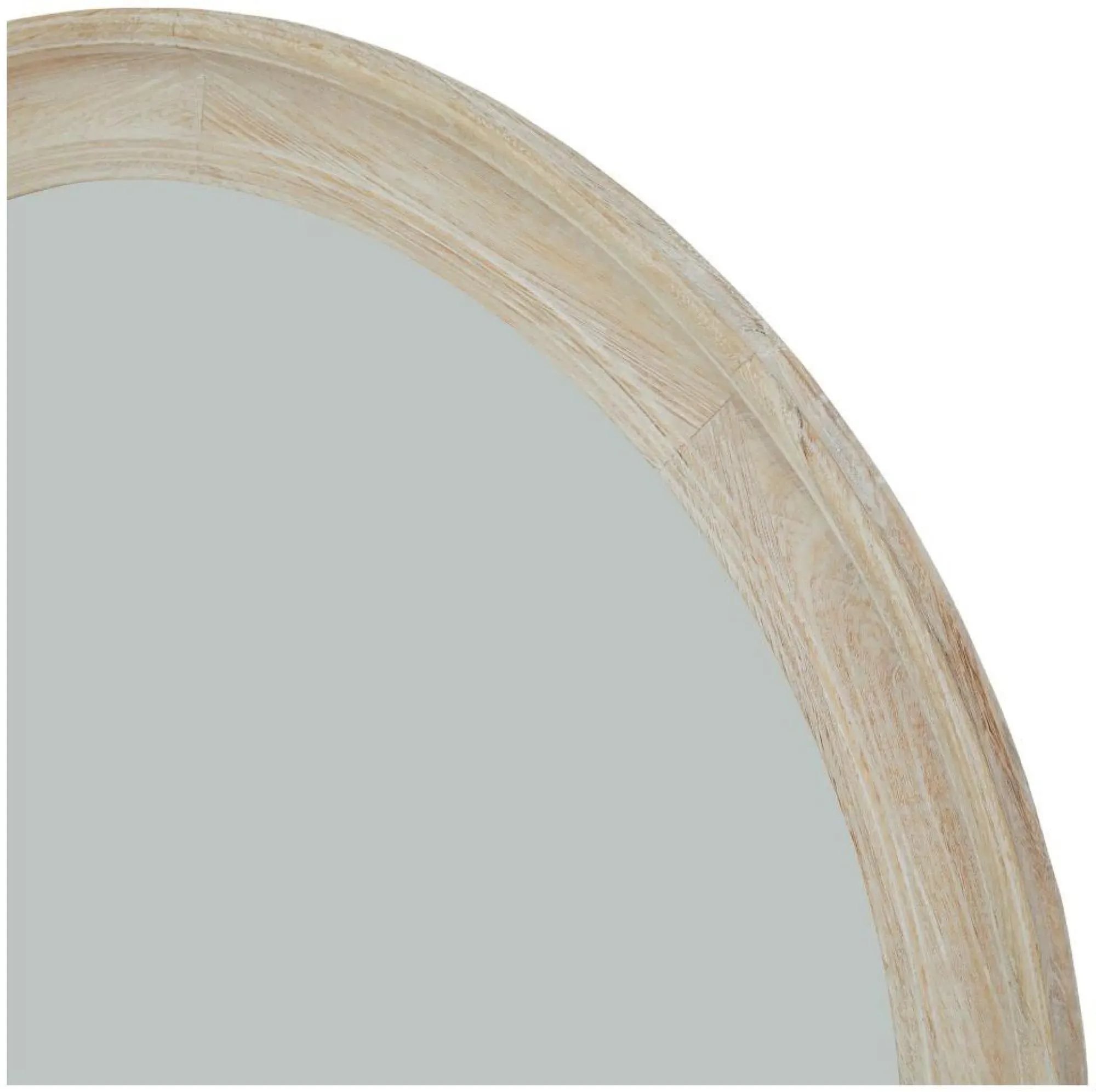 Large Round Framed Mirror - Antique White, Washed Wood