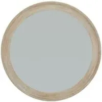 Large Round Framed Mirror - Antique White, Washed Wood