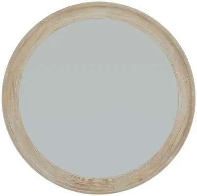 Large Round Framed Mirror - Antique White, Washed Wood