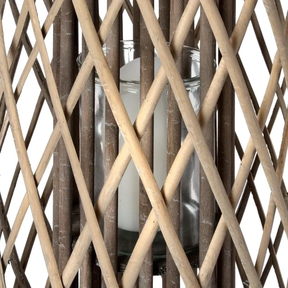 Large Standing Wicker Lantern - Brown