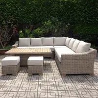 Marsh Large Corner Set with Riser Table - Beige, Rattan