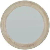 Round Framed Mirror - Antique White, Washed Wood
