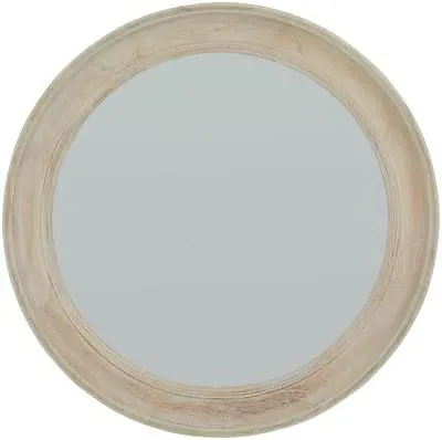 Round Framed Mirror - Antique White, Washed Wood image