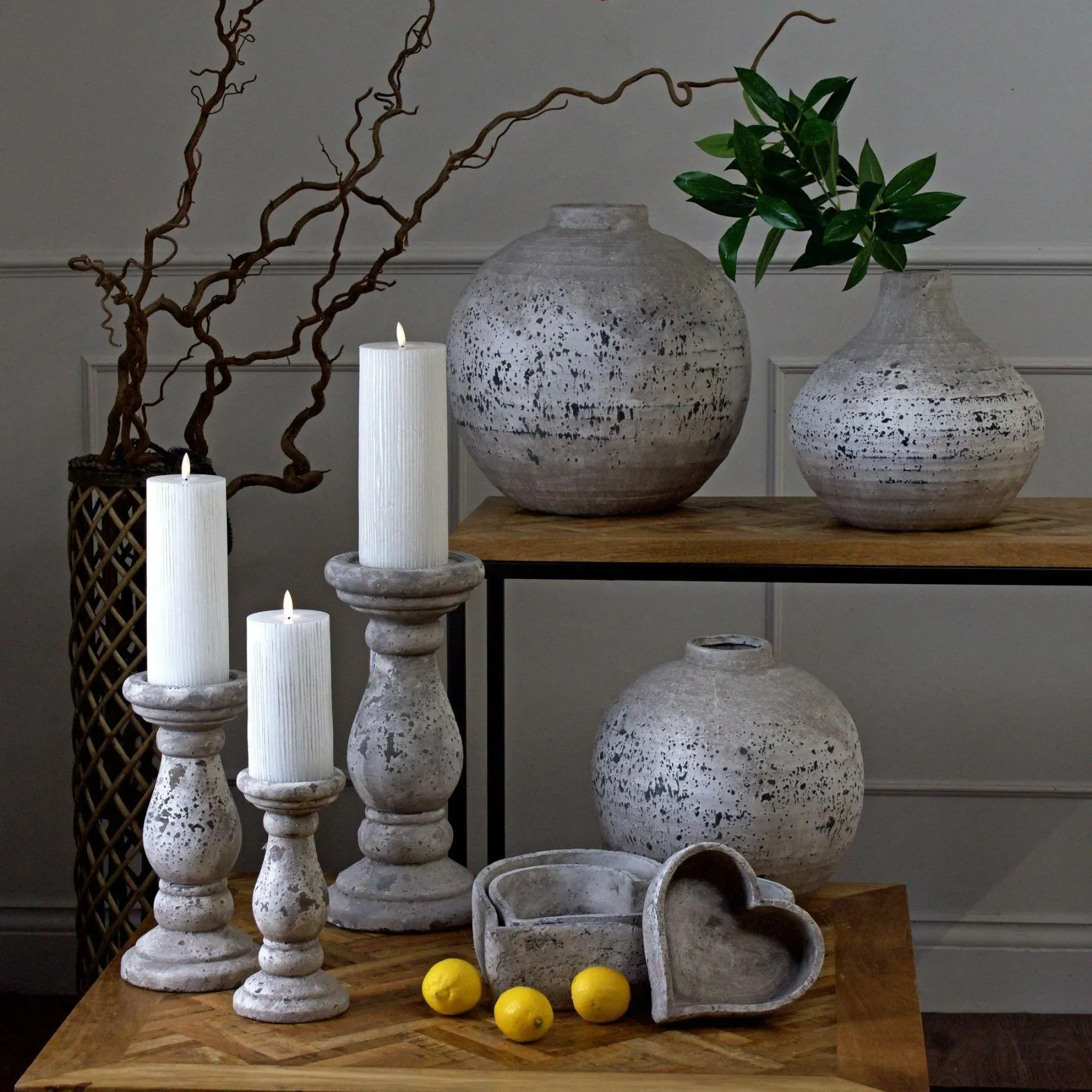 Set of 3 Large Ceramic Dishes - Stone