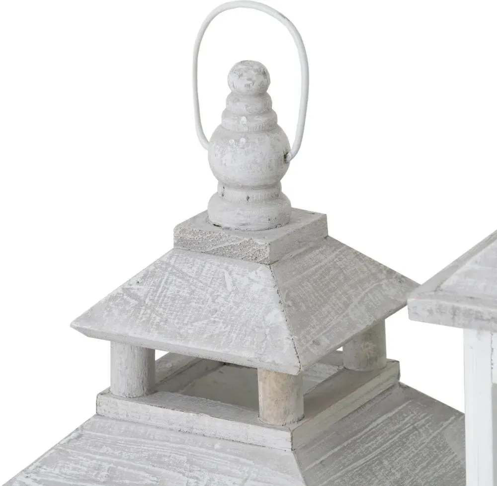 Set of 3 Window Style Lanterns with Open Top - White