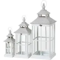 Set of 3 Window Style Lanterns with Open Top - White