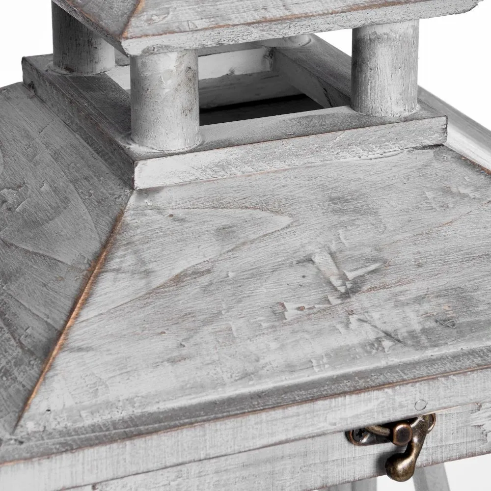 Set of 3 Wooden Lanterns with Cross Section - Grey, Wood