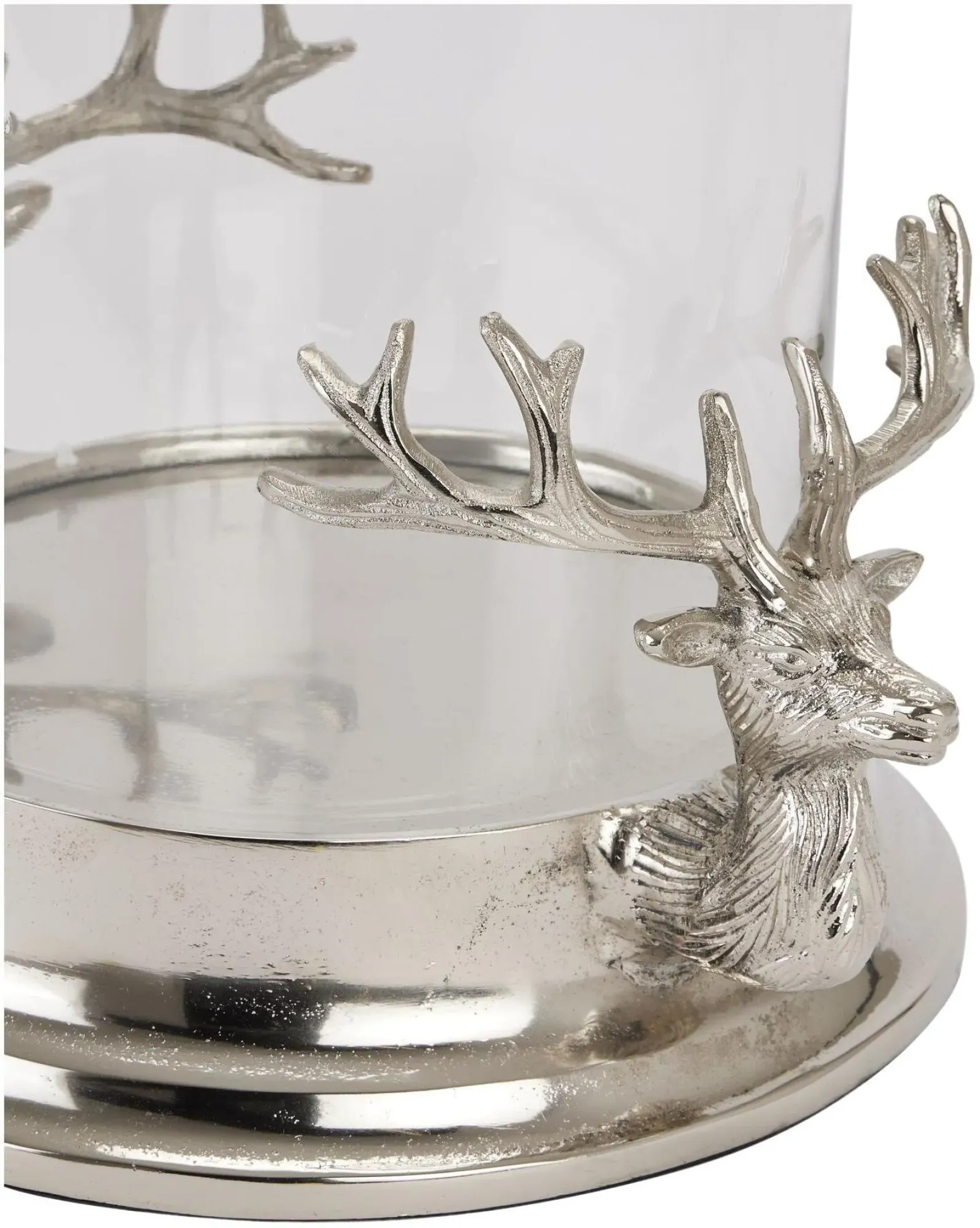 Stag Heads Hurricane Lantern - Silver, Metal