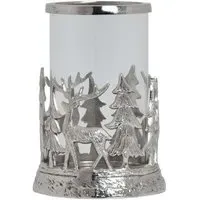 Stag Scene Hurricane Lantern - Silver, Metal