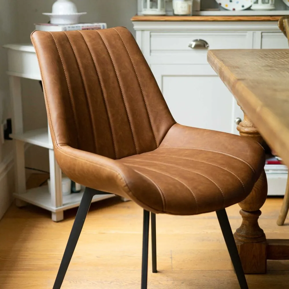 Weipa Dining Chair - Tan Brown, Faux Leather