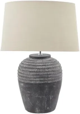 Wembley Stone Carved Lamp - White, Ceramic
