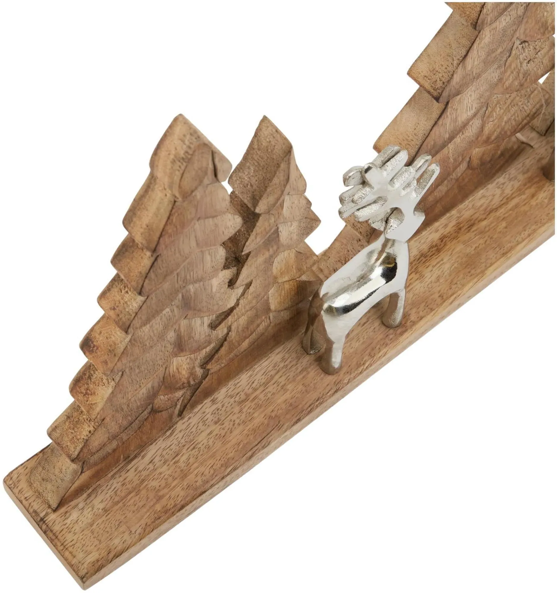 Wood Tree Reindeer Decoration - Brown, Silver