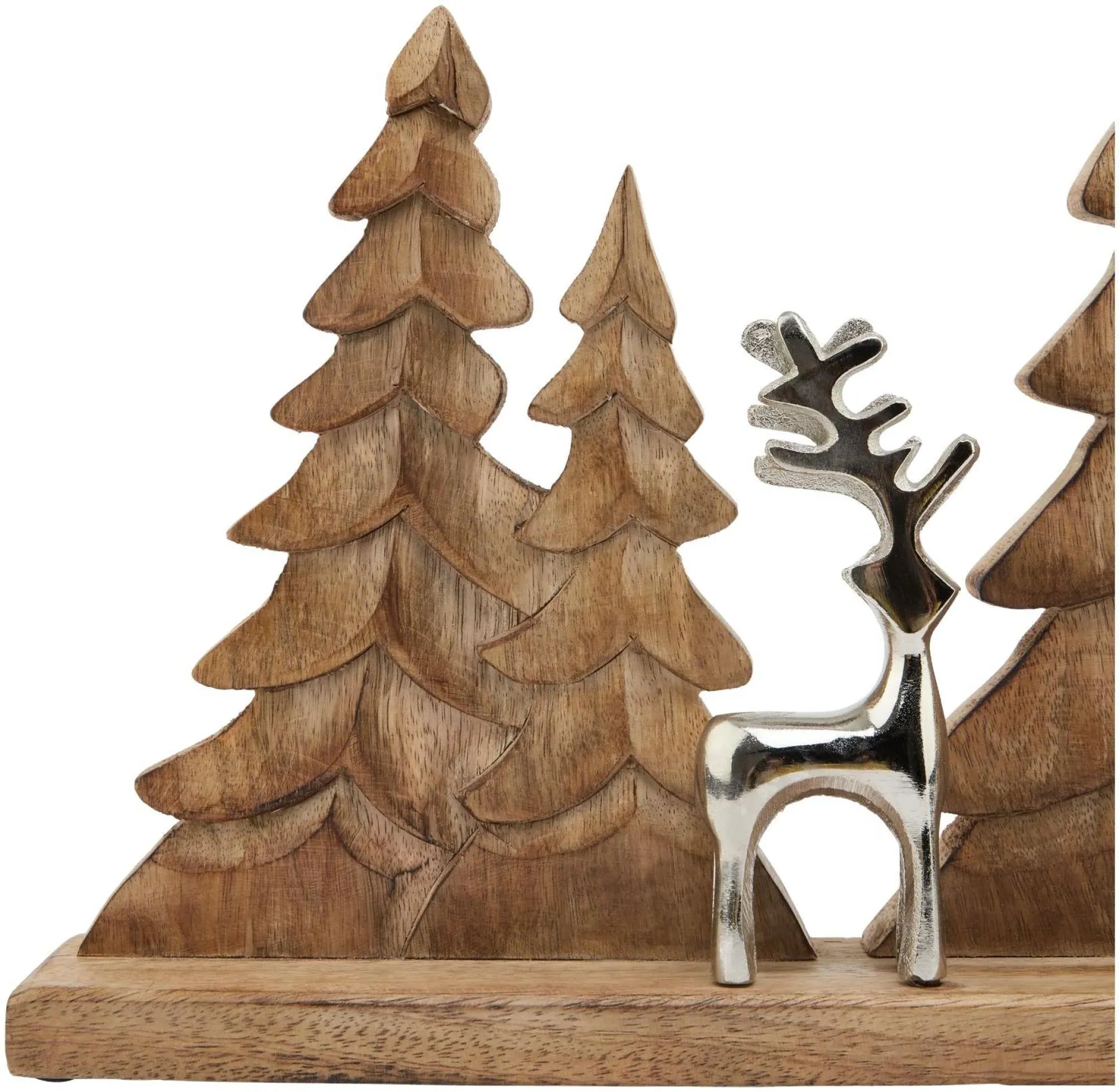 Wood Tree Reindeer Decoration - Brown, Silver