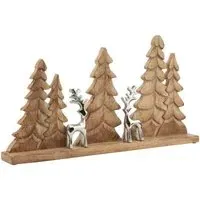 Wood Tree Reindeer Decoration - Brown, Silver