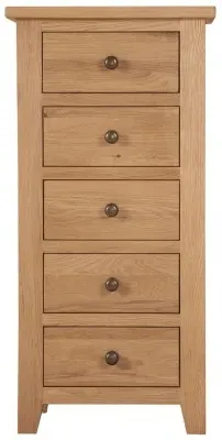 Appleby Petite 5-Drawer Tallboy Chest - Oak