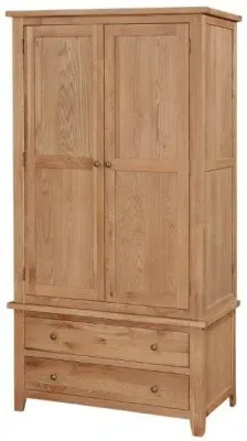 Appleby Petite Oak Double Wardrobe with Storage - Satin Wax