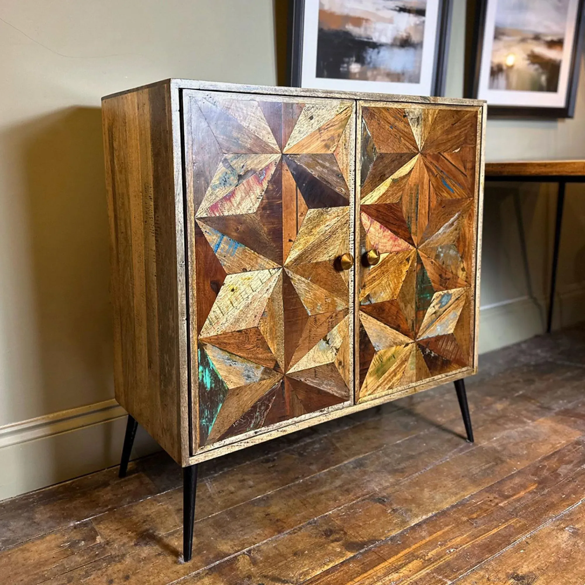 Juan Butterfly Parquet 2 Door Sideboard - Antique, Sheesham Wood