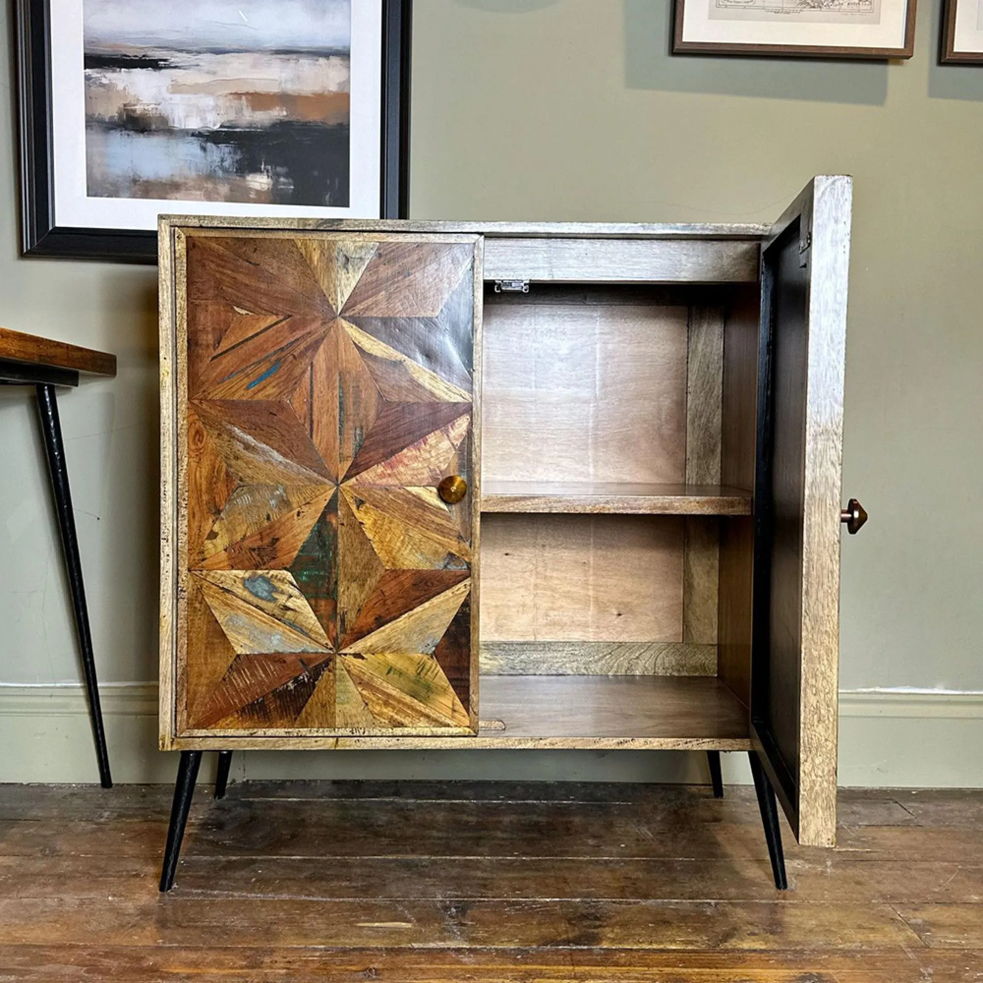 Juan Butterfly Parquet 2 Door Sideboard - Antique, Sheesham Wood