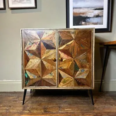 Juan Butterfly Parquet 2 Door Sideboard - Antique, Sheesham Wood