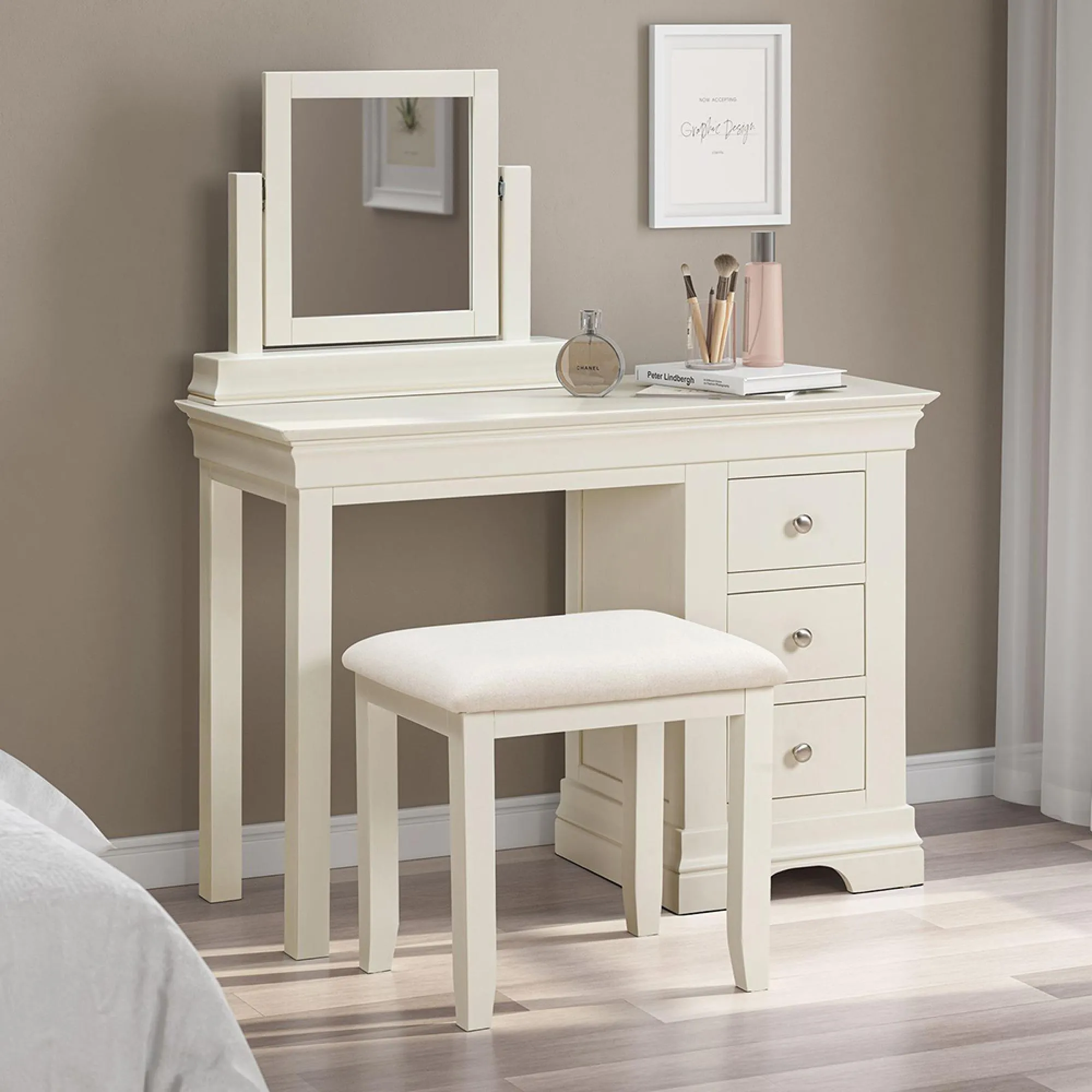 Paisley Padded Dressing Stool - White