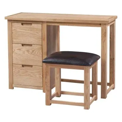 Berkeley Single Pedestal Dressing Table with Stool - Oak image