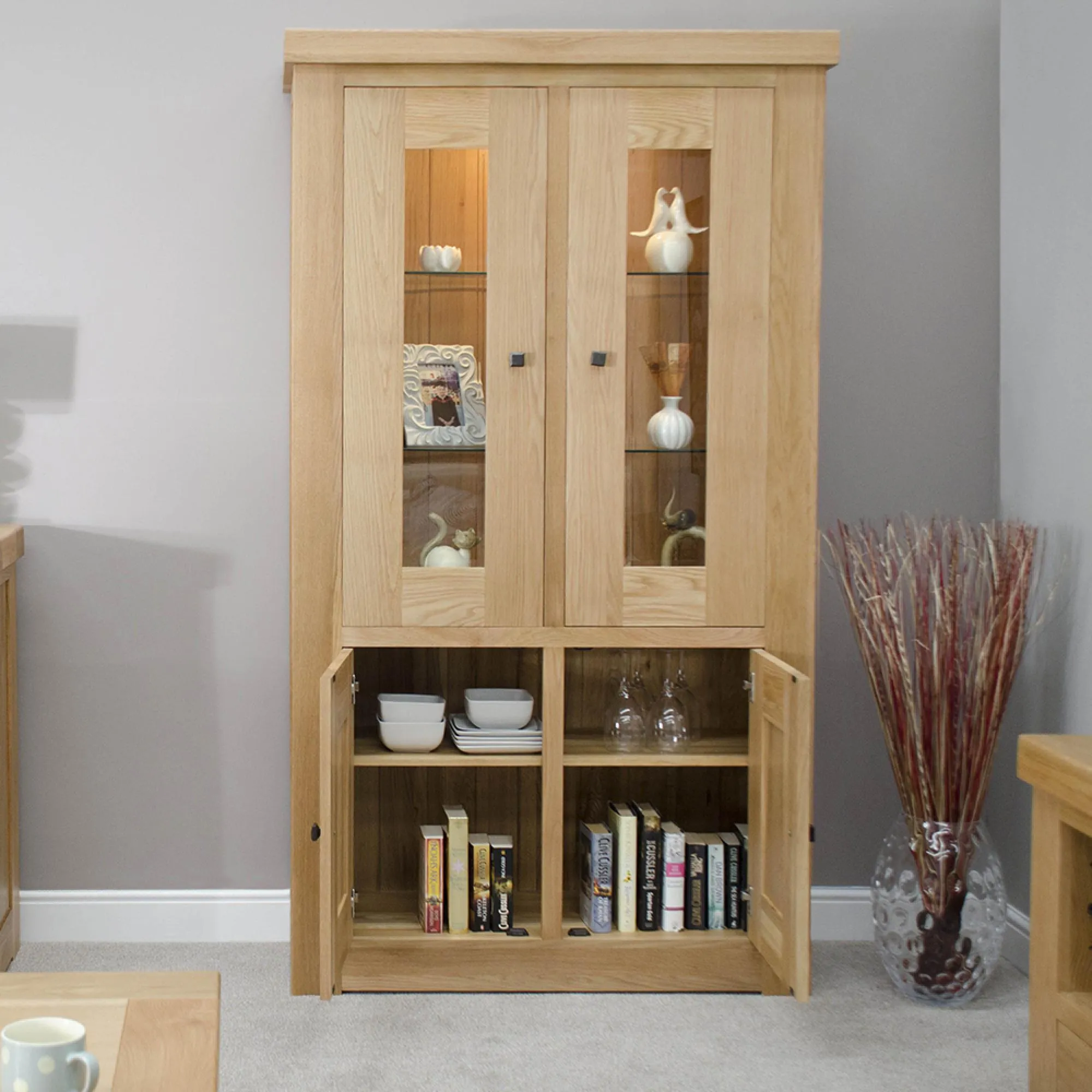 Bordeaux Oak Glass Display Unit - Lacquered