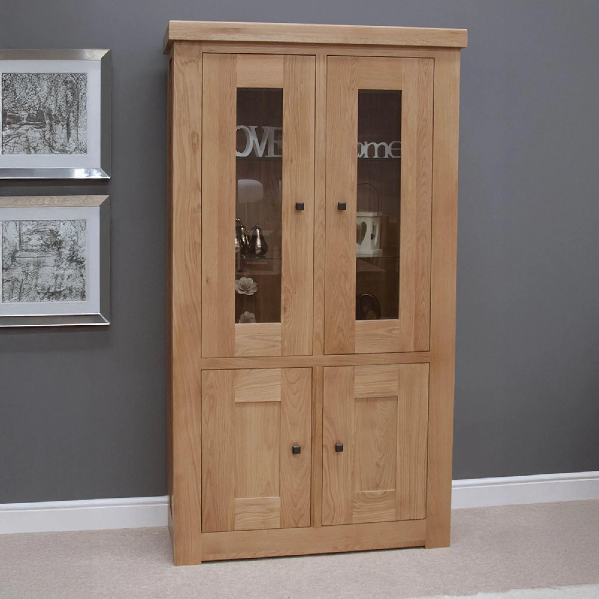 Bordeaux Oak Glass Display Unit - Lacquered