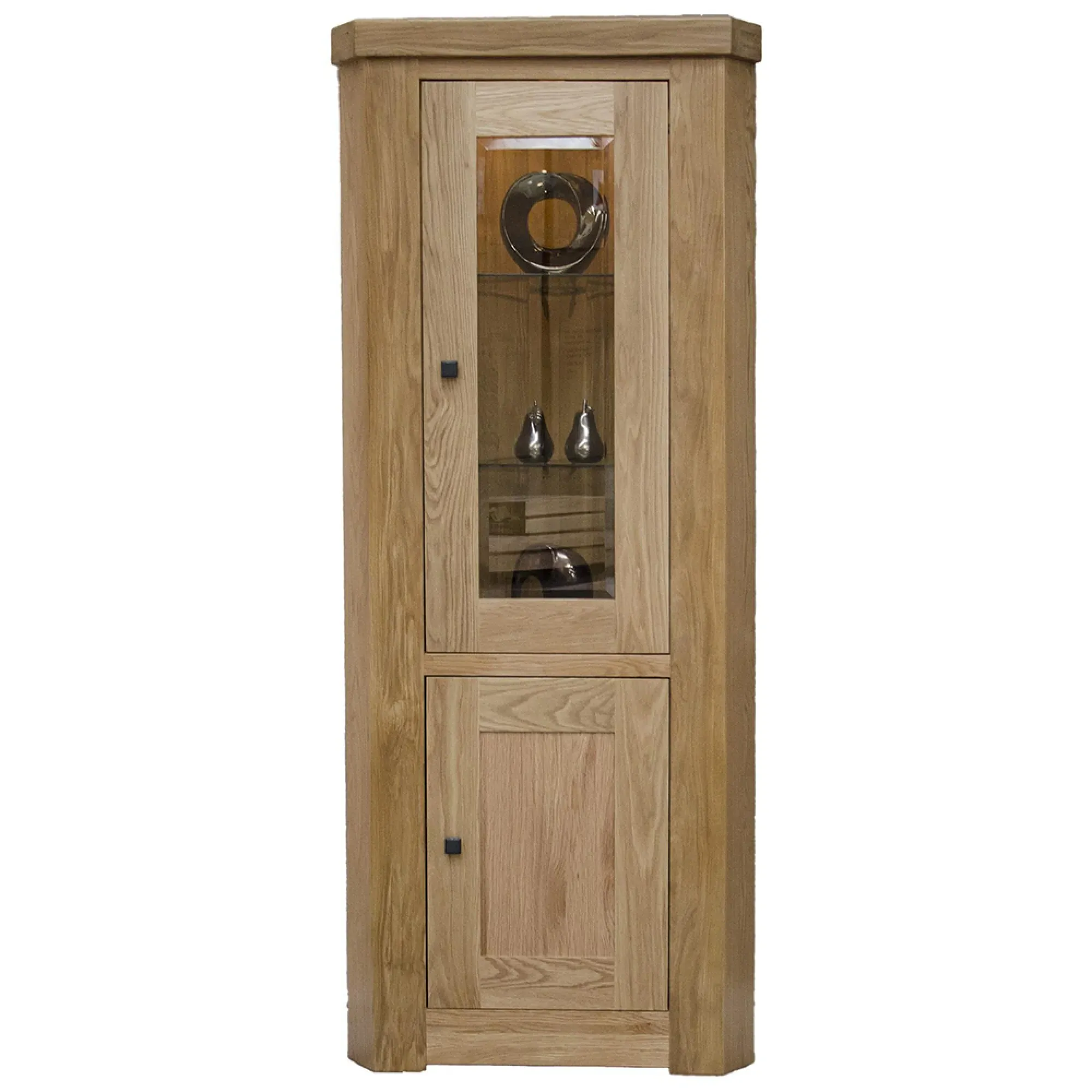 Chunky Oak Corner Display Unit - Lacquered