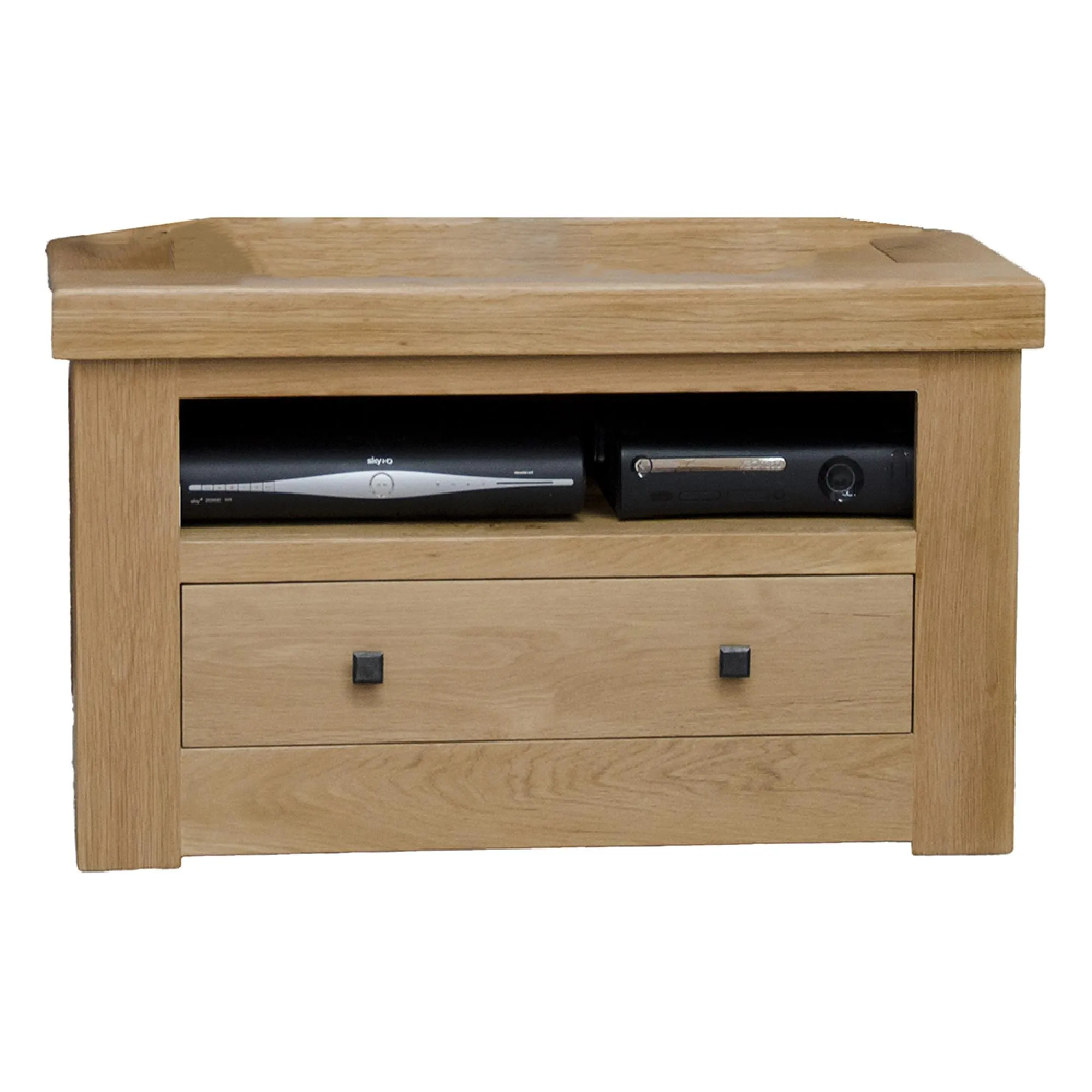 Chunky Oak Corner TV Unit - Lacquered