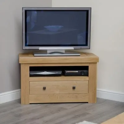 Chunky Oak Corner TV Unit - Lacquered