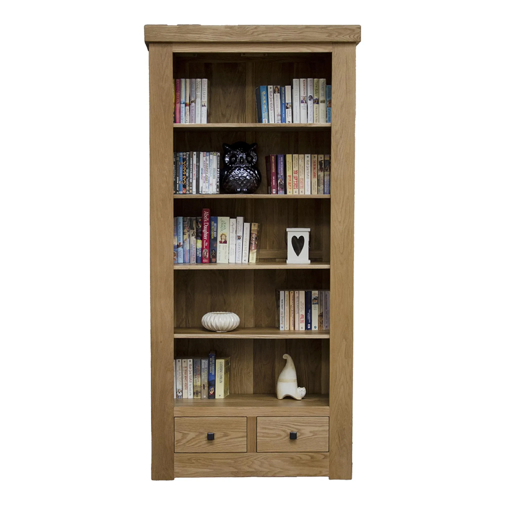 Chunky Oak Large Bookcase with 2 Drawers - Lacquered