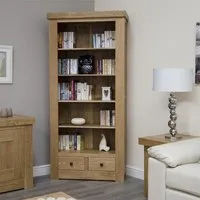 Chunky Oak Large Bookcase with 2 Drawers - Lacquered