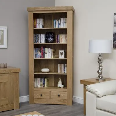 Chunky Oak Large Bookcase with 2 Drawers - Lacquered image