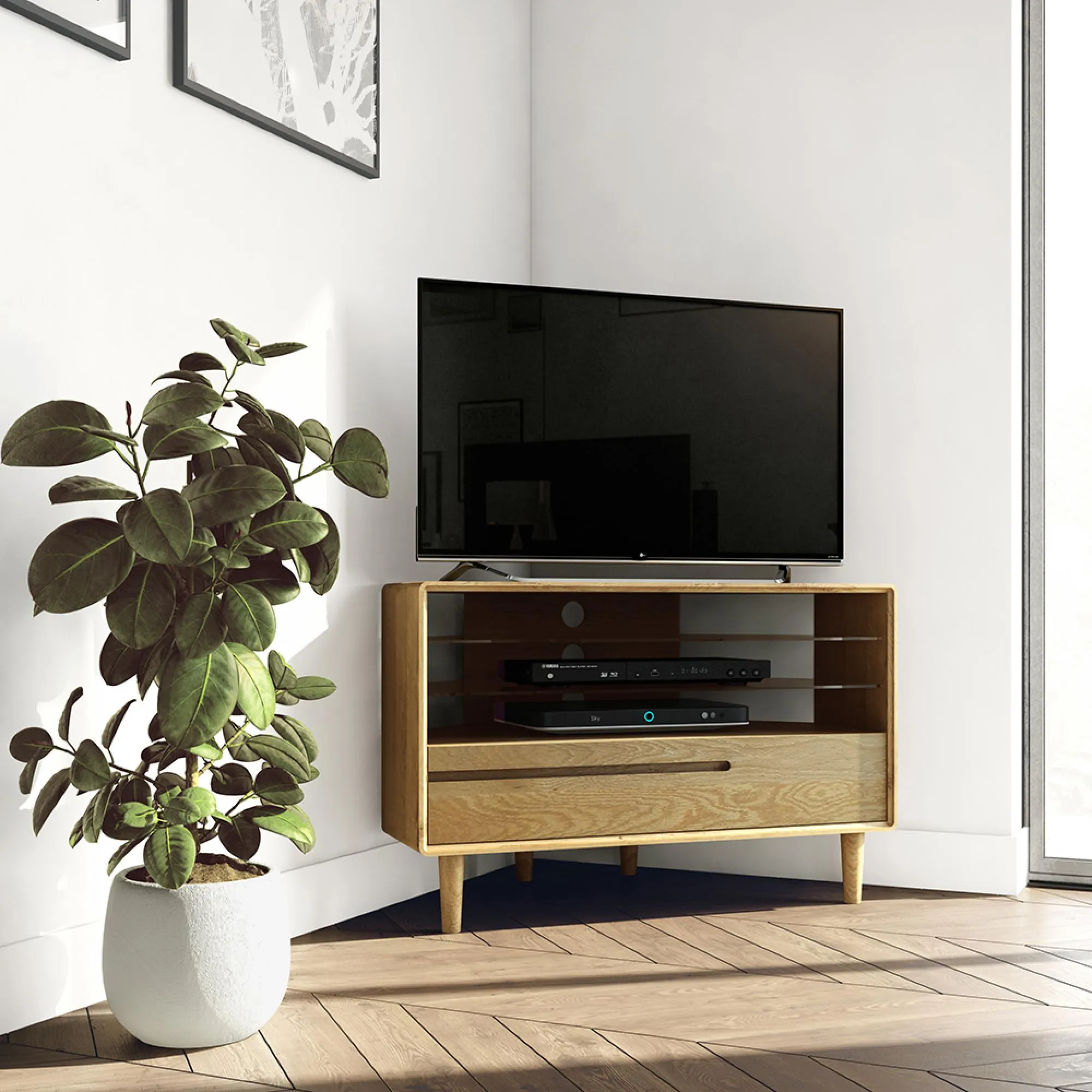 Danish Oak Corner TV Unit - Lacquered