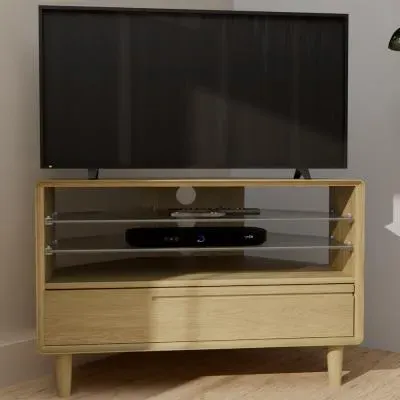 Danish Oak Corner TV Unit - Lacquered