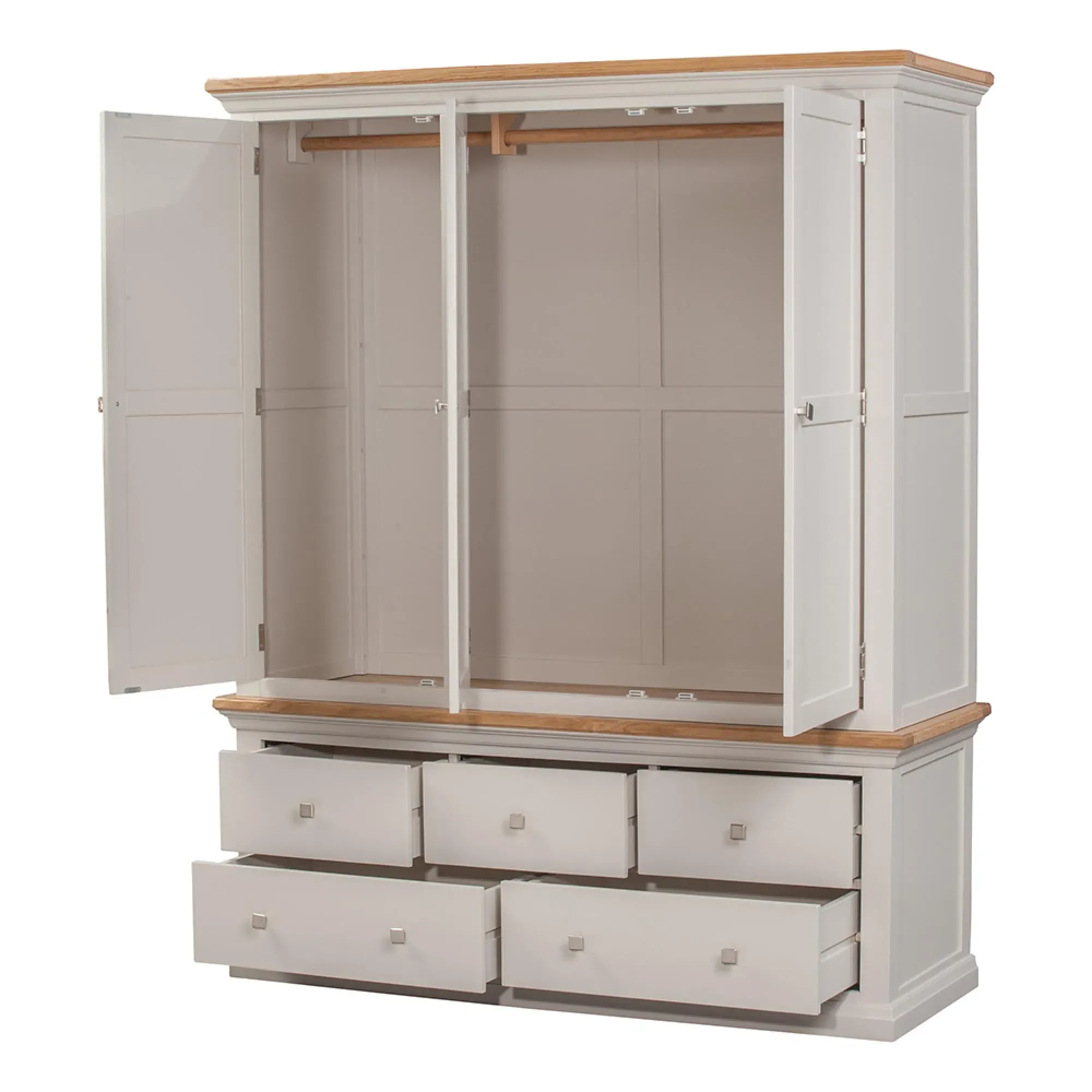 Kingscote 3 Door 5 Drawer Wardrobe - Oak, Painted