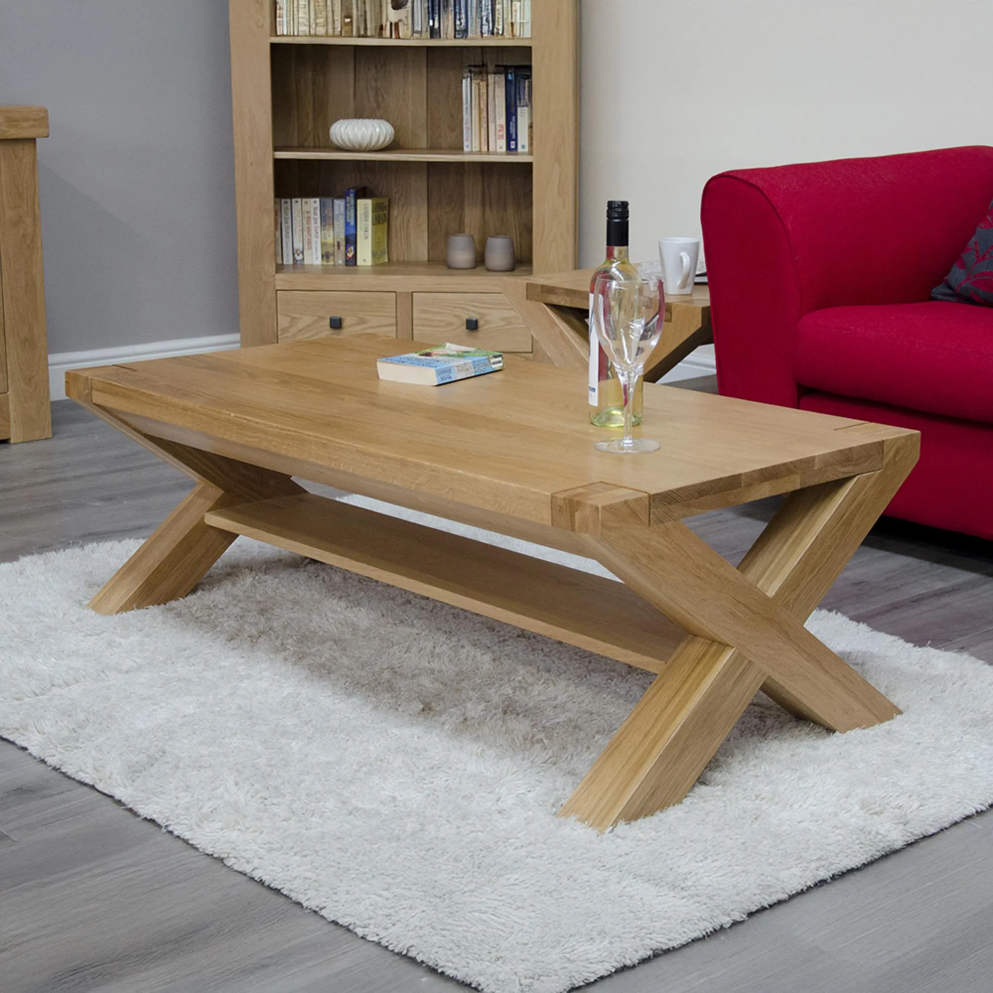 Massive Oak Large Coffee Table with X Leg - Oak