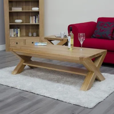 Massive Oak Large Coffee Table with X Leg - Oak