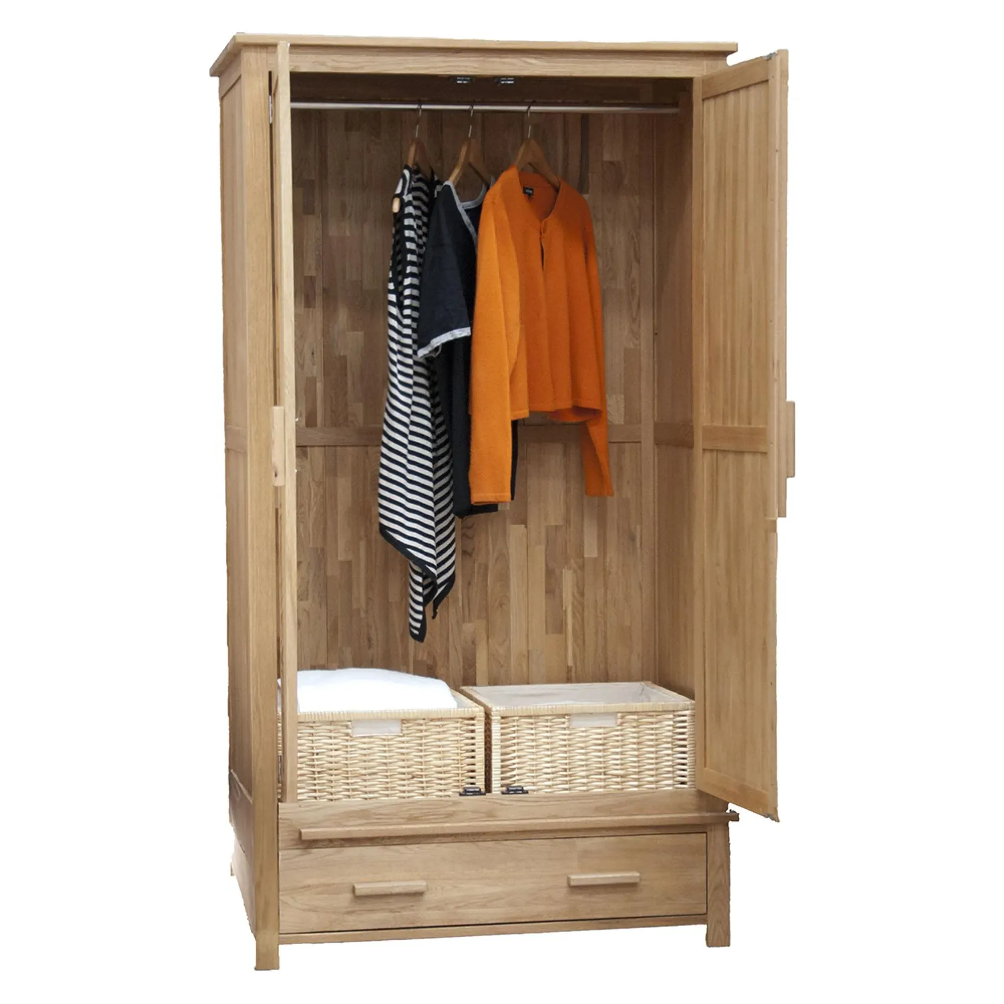 Mobel Oak 2 Door 1 Drawer Wardrobe - Lacquered, Oak
